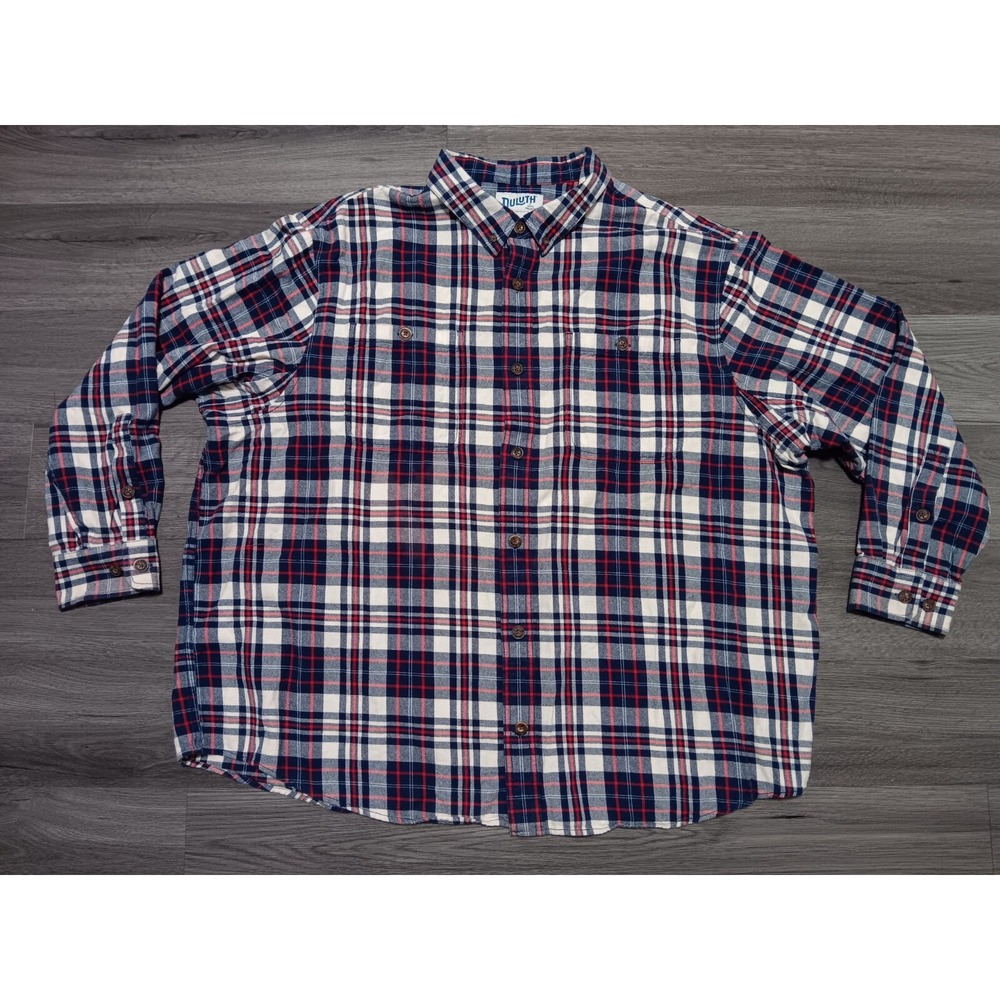 Duluth Trading Men's‎ Red White Blue Plaid Relaxed Fit Flannel Shirt Size 3XL